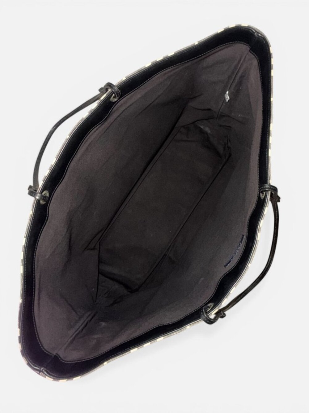 VTG Burberry Nova Check Tote XL Black Leather Cotton Canvas Open Top Bag Italy - Picture 7 of 10